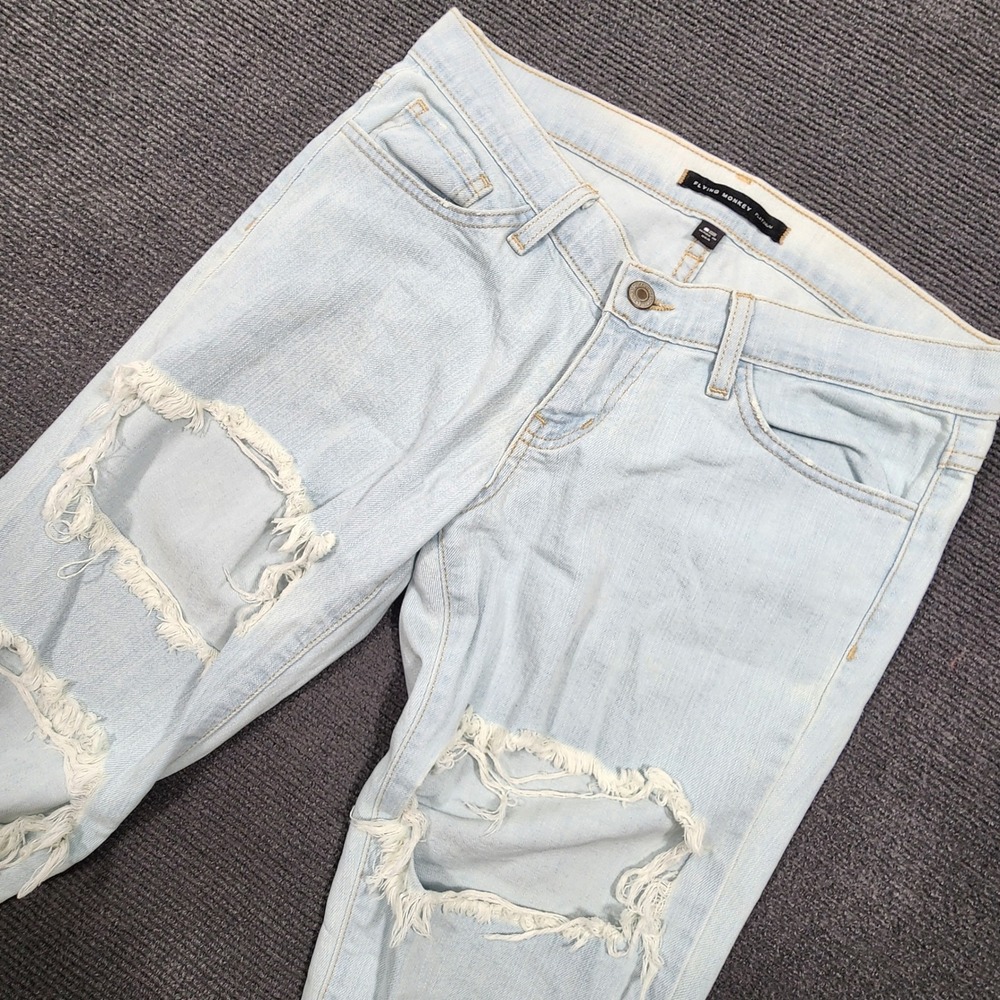 Flying Monkey Platinum Jeans Womens 25 Light Blue Distressed‎ Skinny Denim